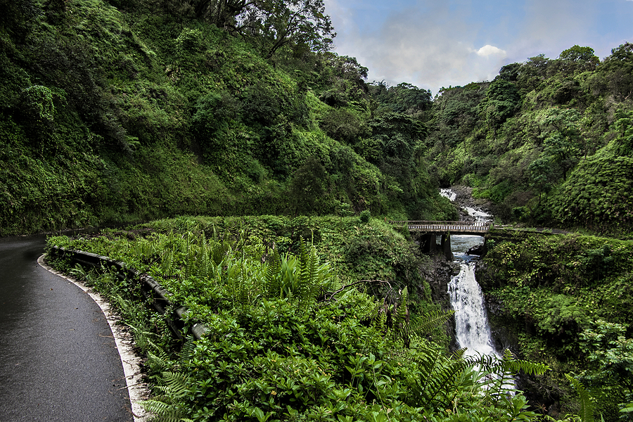 Road To Hana: The Hana Highway Turns To Cross A One Lane Bridge