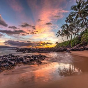 Colourful sunset from secret cove, Maui, Hawaii